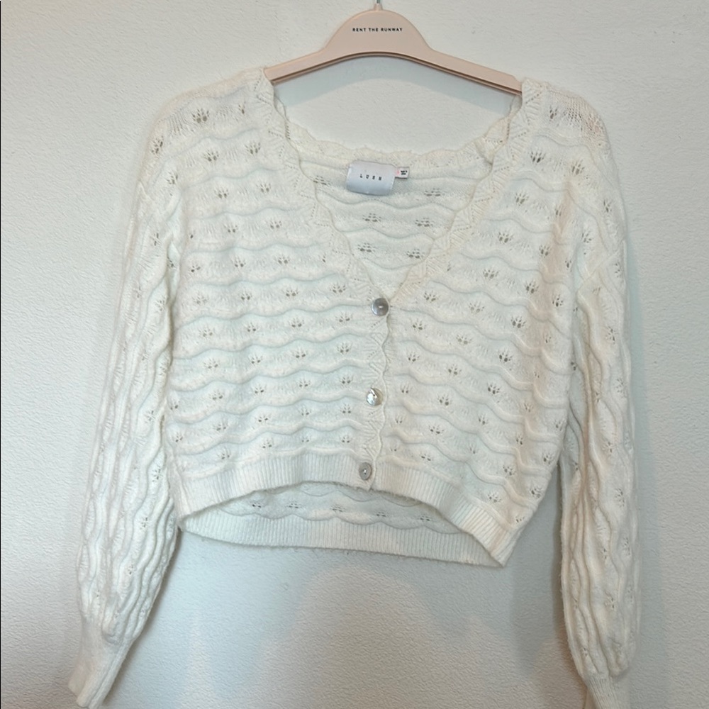 Lush White Cable Knit Cardigan Sweater